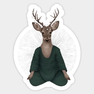 meditating deer - green Sticker